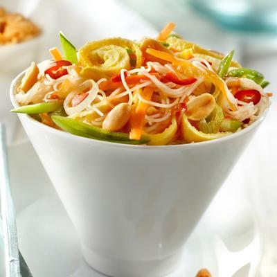 rice noodle salad with gossamer vegetables