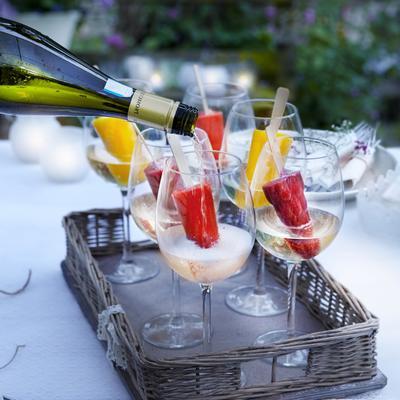prosecco with fruit ice creams