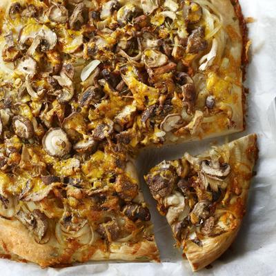 plate pie with mixed mushrooms and cheddar