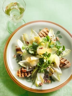 meal salad of chicory and grilled spring onion