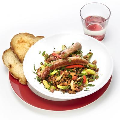 lentil dish with sausages