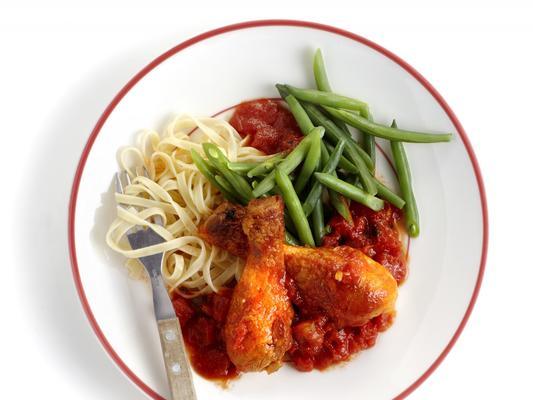 chicken piripiri with noodles and beans