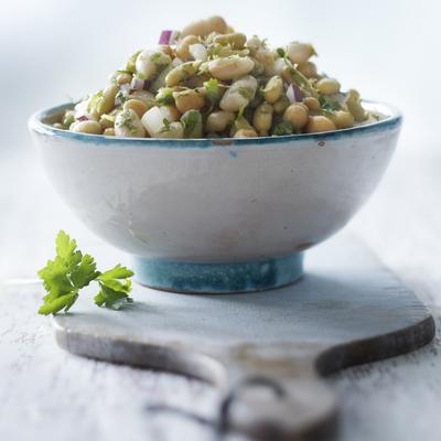chickpea bean dish with green herbs