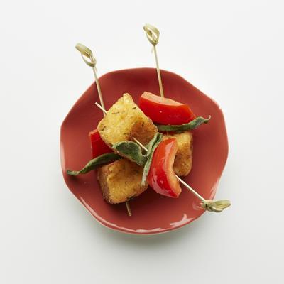 cheese skewers with paprika and sage