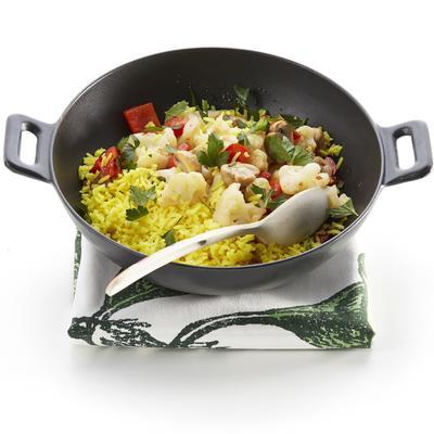 vegetable wok with yellow rice
