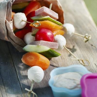 vegetable skewers with dipping sauce