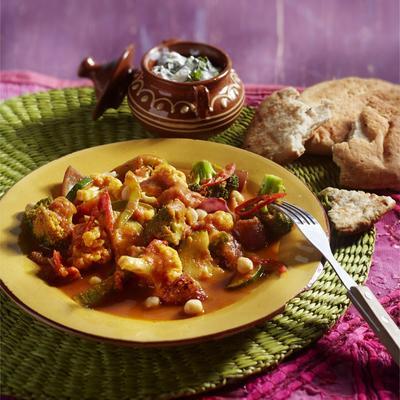 vegetable curry with chickpeas and raita