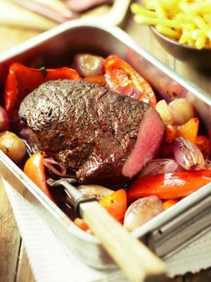 roast beef with shallots and peppers