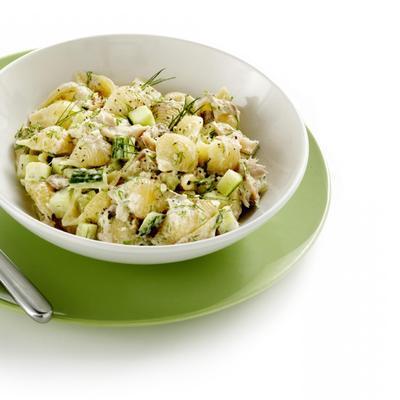 pasta salad with mackerel and cucumber