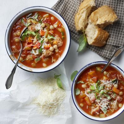minestrone soup with risotto and sausage