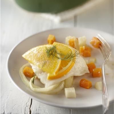 cod dish with kohlrabi and carrot