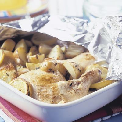 Greek chicken with potatoes and lemon
