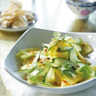 exotic salad with cucumber, pineapple and mango