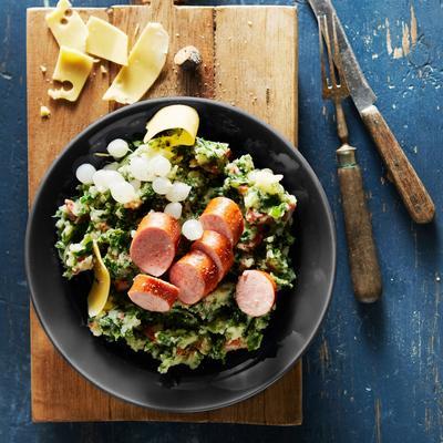 kale with sausage, bacon and farm cheese