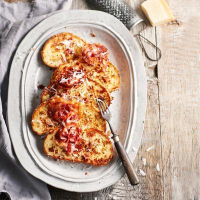 French toast with pancetta and parmesan