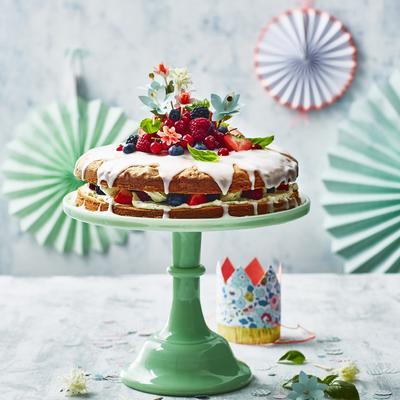 vanilla cake with summer fruit and basil lime cream