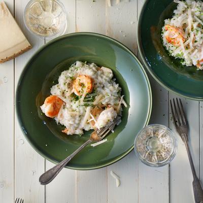 risotto with shrimps and chives