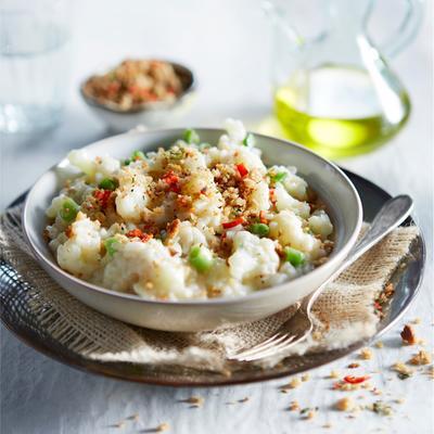 cauliflower risotto with spring onions and breadcrunch
