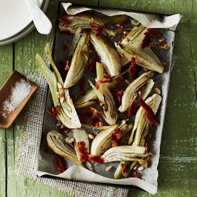 roasted fennel with pancetta and pine nuts