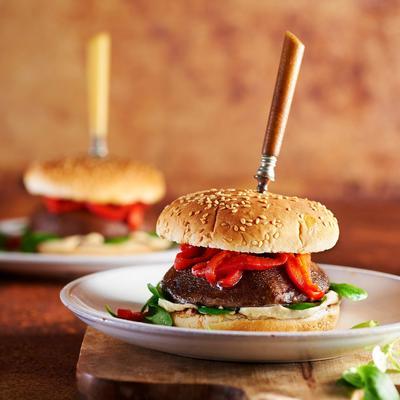portobello burger with grilled peppers