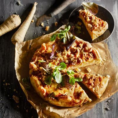 parsnip pie with walnuts and old cheese