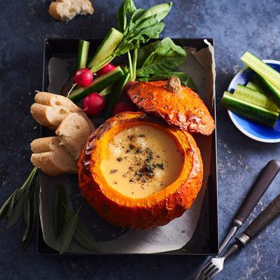 pumpkin with creamy cheese fondue