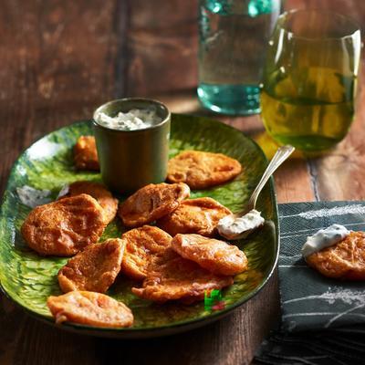 sweet-potato fritters with curry and yoghurt dip