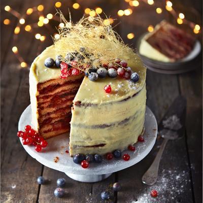 Christmas cake with cinnamon and cherries