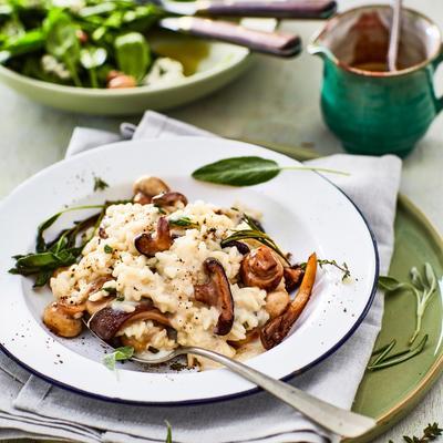 mushroom risotto with spinach salad