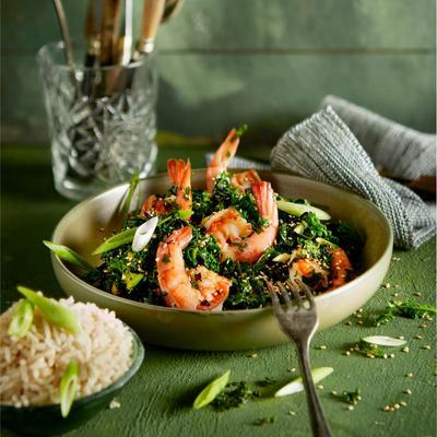 stir-fried kale with sesame and shrimp