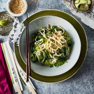 noodles with spinach, sesame and wasabi