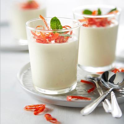 ricotta mousse with white chocolate and candied red pepper