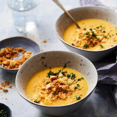 spicy sourdough soup with deep-fried breadcrumbs