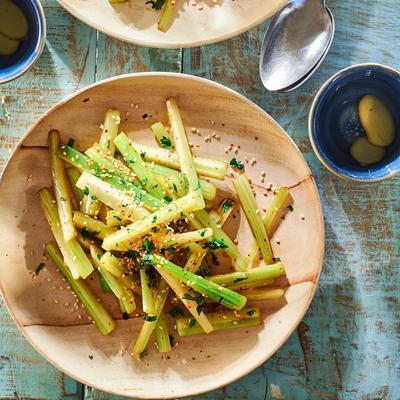 stir-fried celery with soy sauce and sesame