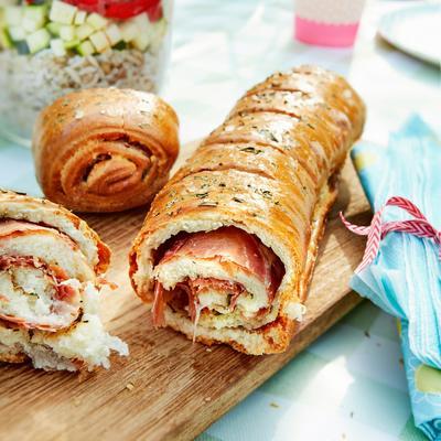 filled bread with parma ham and rosemary