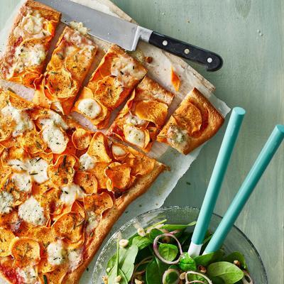pizza with sweet potato and gorgonzola