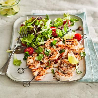 shrimp skewers with lime and coriander