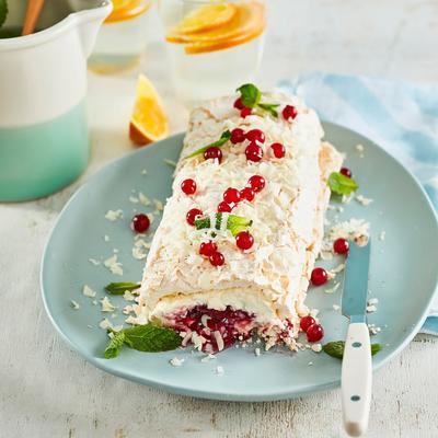 meringue roll with red berries