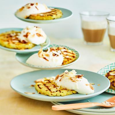 white chocolate mousse with grilled pineapple