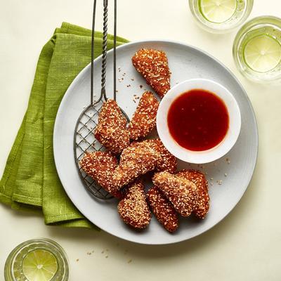 tofu nuggets with sesame seeds