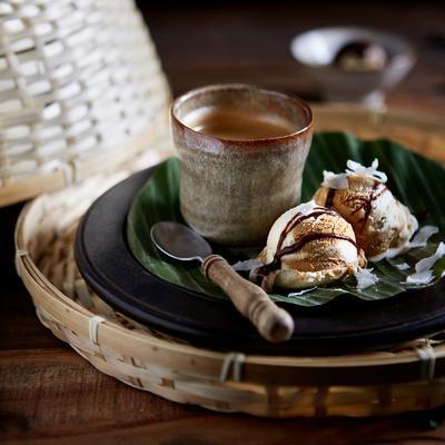 Vietnamese coffee ice cream with chocolate coconut sauce