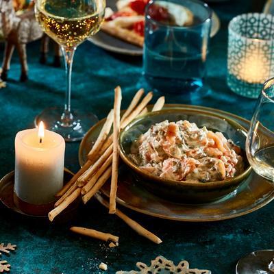 salmon dip with fried capers and grissini