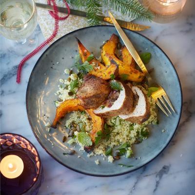 stuffed turkey breast with roasted pumpkin and herb couscous