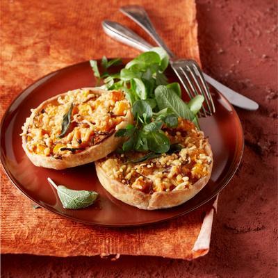 sweet potato tartlets with red onion and sage