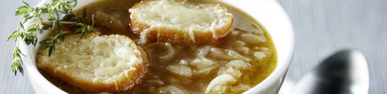 onion soup with cheese croutons