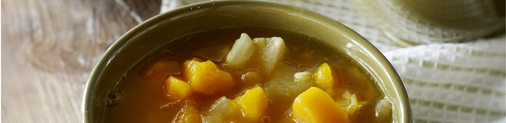 meal soup with pumpkin, celery and savoy cabbage