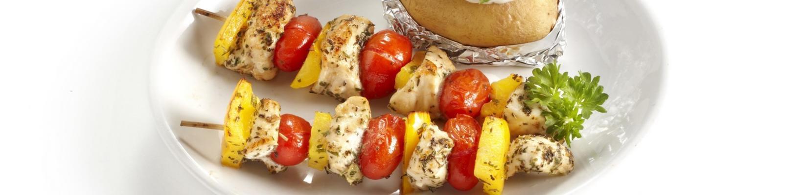 provençal chicken skewers with baked potato