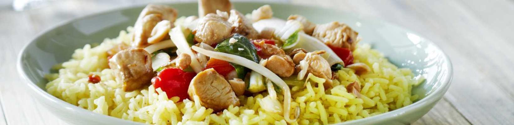 chicken with curry rice and vegetables
