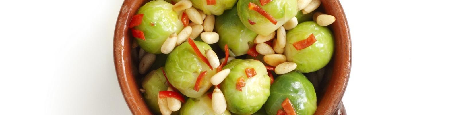 spicy sprouts with roasted pine nuts