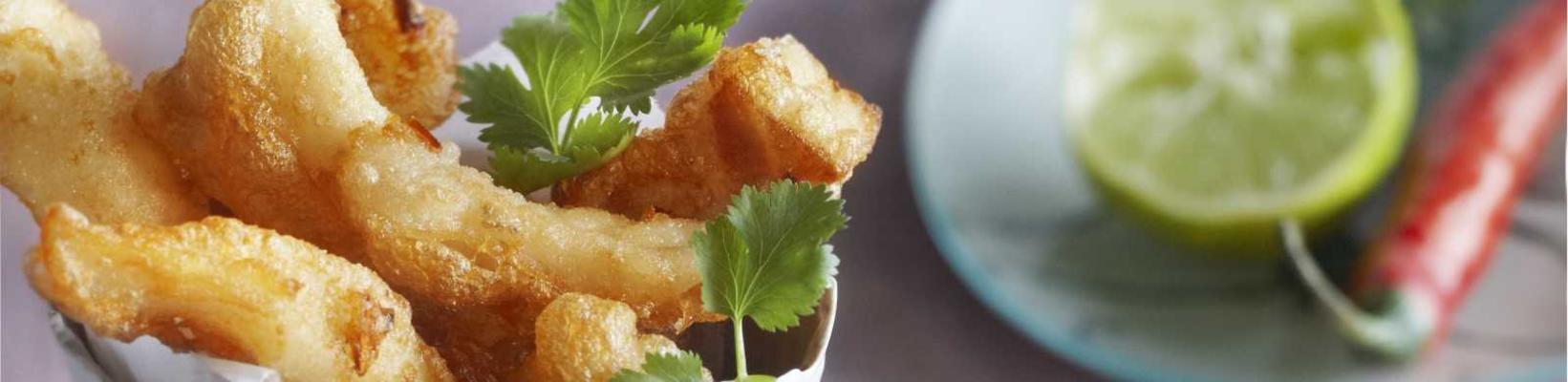 fish fritters with lime and coconut dip
